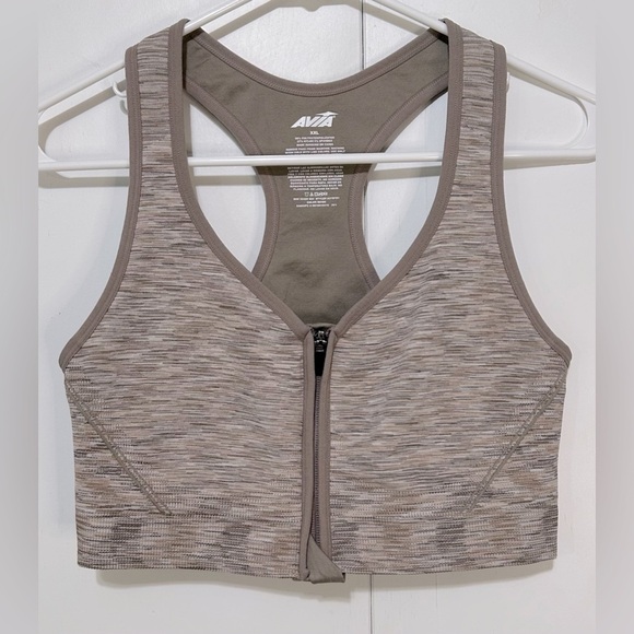 Avia Zip-Up Women XXL Brown Super soft Racer back Sports Bra without padding - Picture 1 of 16